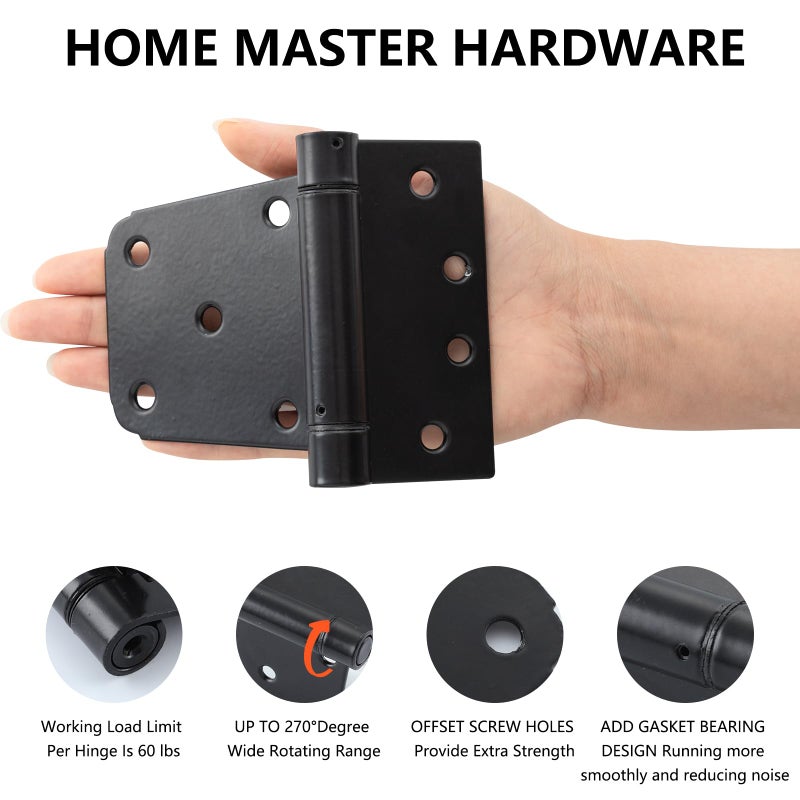 HOME MASTER HARDWARE Self-Closing Gate Kit Black - 3.5 in Spring Tee Hinges 2 Pack + Self-Adjusting Gate Latch 1 Pack - Image 2